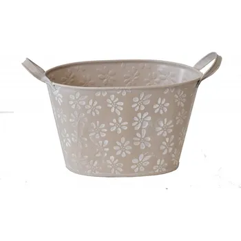 Květináč Plechový květináč Flowers 17,5x29x16,5 cm, krémový (133362 015 CAM-104-00778-21 obal krém)