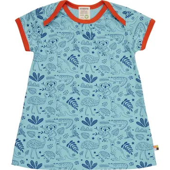 Dívčí šaty Dívčí šaty s krátkým rukávem Autstralská zvířátka světle modrá loud + proud Velikost: 86/92