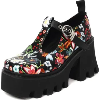 Dámské polobotky Polobotky s páskem a potiskem květů GoodDayGirl Barva: Černá, Velikost: 39