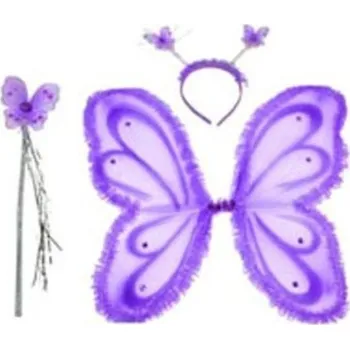 Karnevalový doplněk Funny Fashion Křídla + čelenka + hůlka s motýlky fialová