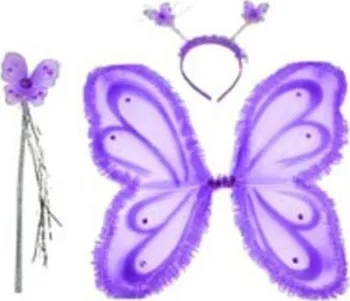 Karnevalový doplněk Funny Fashion Křídla + čelenka + hůlka s motýlky fialová