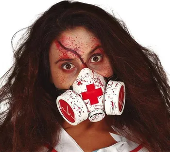 Karnevalová maska Fiestas Guirca Plynová maska potřísněná krví bílá/červená