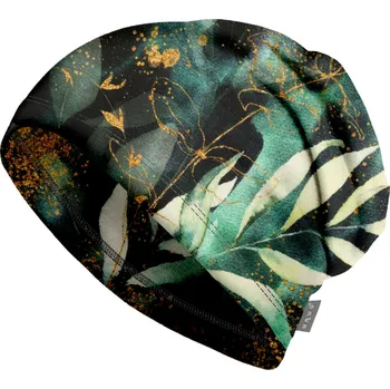 Čepice UNUO UNUO, DĚTSKÁ ČEPICE FLEECOVÁ SPADENÁ, LISTY A VĚTVIČKY velikost S Velikost: S, Vzor: Listy a větvičky