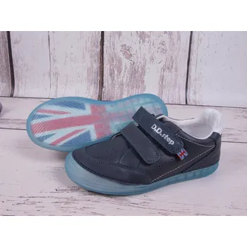 Chlapecké polobotky D.D.step Celoroční kožené boty obuv D. D. step S078-815 modré s anglickou vlajkou velikost: 28