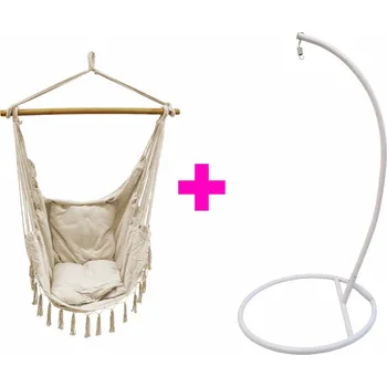 Závěsné křeslo IWHOME Diona IWH-10260001 béžové + stojan Eris IWH-10190011 bílý