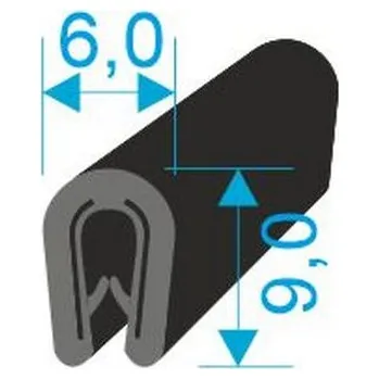 Těsnění do okna a dveří 00545002 U-PIRELI s kovovou výztuží bez bříška, 1-2mm, 78°Sh, PVC, -25°C/+70°C, černý