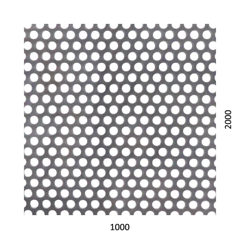 Plech děrovaný plech kruhový přesazený Fe, otvor: ø 6.0 mm, rozteč: 9.0 mm, (2000x1000x1,5 mm)