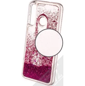 Pouzdro na mobilní telefon Sligo Liquid Sparkle Full ochranný kryt s přesýpacím efektem třpytek pro Huawei P Smart (2019), Honor 10 lite sytě růžová (hot pink)