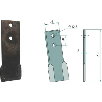 Mulčovací nůž levý pro Perfect, 235/8/12,5 mm
