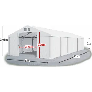 Zahradní stan Skladový stan 5x12x2m střecha PVC 560g/m2 boky PVC 500g/m2 konstrukce POLÁRNÍ PLUS Bílá Bílá Bílá
