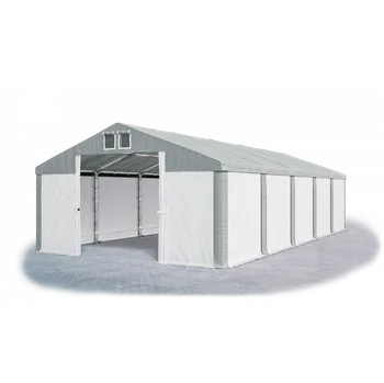 Zahradní stan Skladový stan 4x13x2m střecha PVC 580g/m2 boky PVC 500g/m2 konstrukce ZIMA Šedá Bílá Šedá