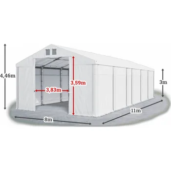 Zahradní stavba Skladový stan 8x11x3m střecha PVC 580g/m2 boky PVC 500g/m2 konstrukce ZIMA Bílá Bílá Bílá