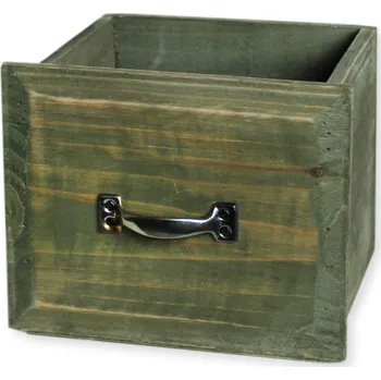 Zahradní dekorace Šuplík dřevo 16,5x16,5cm zelená (542530)