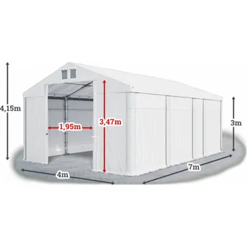 Zahradní stan Skladový stan 4x7x3m střecha PVC 580g/m2 boky PVC 500g/m2 konstrukce ZIMA Bílá Bílá Bílá