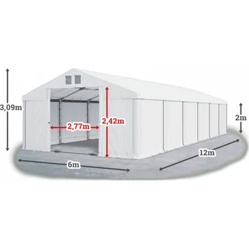 Zahradní stan Skladový stan 6x12x2m střecha PVC 560g/m2 boky PVC 500g/m2 konstrukce LÉTO PLUS Bílá Bílá Bílá