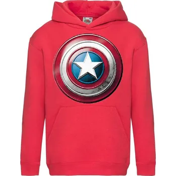 Chlapecká mikina dětská levná mikina, kapuce, štít kapitána Ameriky Barva: Red - červená, velikost: 152