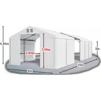 Zahradní stan Skladový stan 8x19x3m střecha PVC 580g/m2 boky PVC 500g/m2 konstrukce POLÁRNÍ PLUS Bílá Bílá Bílá