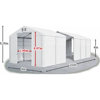 Zahradní stan Skladový stan 4x22x4m střecha PVC 560g/m2 boky PVC 500g/m2 konstrukce POLÁRNÍ Bílá Bílá Bílá