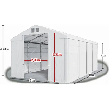 Zahradní stan Skladový stan 5x8x4m střecha PVC 620g/m2 boky PVC 620g/m2 konstrukce POLÁRNÍ Bílá Bílá Bílá