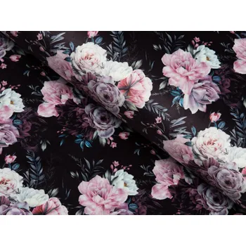 Sametová látka Tamara TMR-011 Květiny na černém - šířka 150 cm