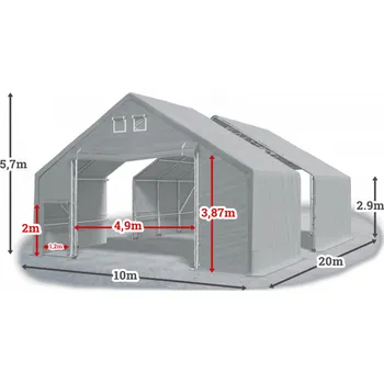 Zahradní stan Skladová hala 10x20x3m střecha boky PVC 720 g/m2 konstrukce ARKTICKÁ