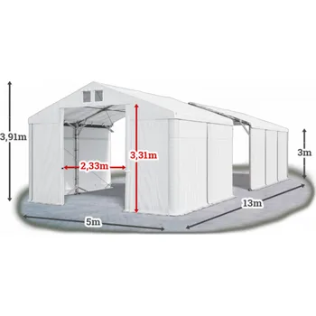 Zahradní stavba Skladový stan 5x13x3m střecha PVC 580g/m2 boky PVC 500g/m2 konstrukce POLÁRNÍ PLUS Bílá Bílá Bílá