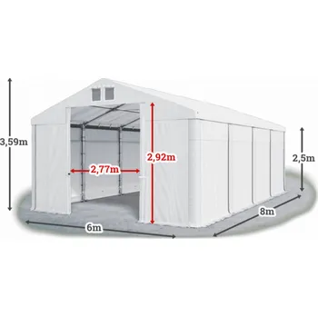Zahradní stan Skladový stan 6x8x2,5m střecha PVC 620g/m2 boky PVC 620g/m2 konstrukce ZIMA Bílá Bílá Bílá