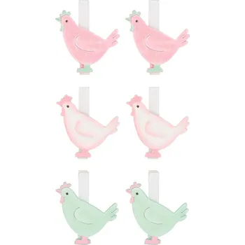 Velikonoční dekorace ANDĚL Slepička dřevěná 4,5 cm na kolíčku 6 ks pastelové barvy