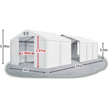 Zahradní stan Skladový stan 4x20x2,5m střecha PVC 560g/m2 boky PVC 500g/m2 konstrukce POLÁRNÍ Bílá Bílá Bílá