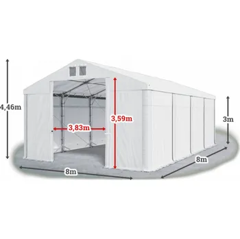 Zahradní stan Skladový stan 8x8x3m střecha PVC 560g/m2 boky PVC 500g/m2 konstrukce POLÁRNÍ Bílá Bílá Bílá