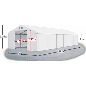 Zahradní stan Skladový stan 4x12x2m střecha PVC 560g/m2 boky PVC 500g/m2 konstrukce POLÁRNÍ Bílá Bílá Bílá