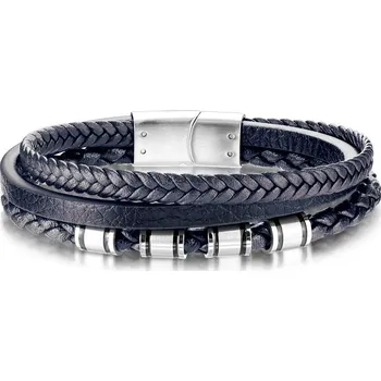 Náramek Modrý kožený náramek s ocelovými komponenty, délka 21,5 cm