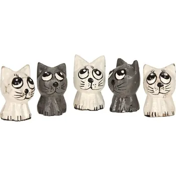 Soška Kočky dřevo 4 cm sada 5 ks