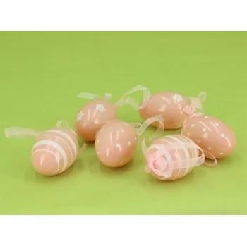 Velikonoční dekorace Vajíčka plastová na zavěšení - lososová - 6 ks