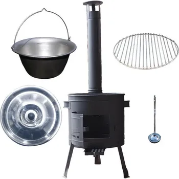 Outdoor vaření Nerezový kotlík 20 L (1,5 mm) + Nerezový rošt 45 cm + nízká žáruvzdorná kotlina 42 cm PLUS 600 + nerezová poklice + naběračka