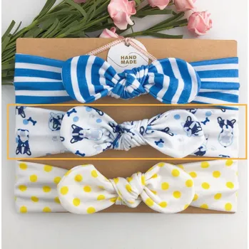 Ozdoba do vlasů Dětská čelenka s mašlí, bavlněná, bílo-modrá s pejskem