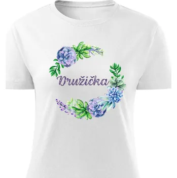 Dámské tričko Dámské tričko Družička - květiny modré Barva: Bílá, Velikost: XL