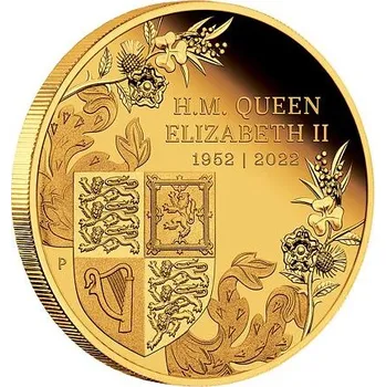 Exkluzivní zlatá mince Královna Alžvěta II. - Platinové výročí nástupu na trůn 2 Oz (H.M.Queen Elizabeth II.) 2022 PROOF