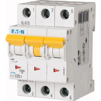 modulární přístroj a rozvaděč Jistič PL7-D25/3, char D, 3-pólový, 10kA, 25A EATON 263423