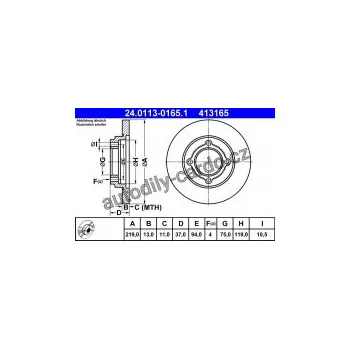 Brzdový kotouč Brzdový kotouč ATE 24.0113-0165 (AT 413165) - KIA