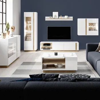 Obývací stěna Obývací stěna ARCO s komodou | 6 dílů | 138,2 cm + 247,5 cm + 100x60 cm | PUSH OPEN | bílá mat/lesk/dub grandson