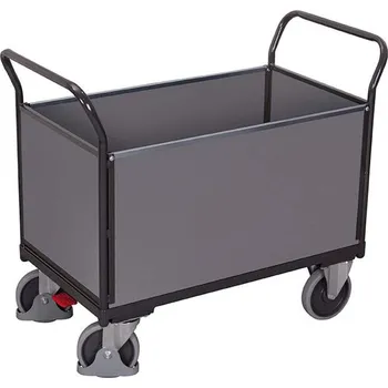 Plošinový vozík Plošinový vozík VARIOfit se čtyřmi bočními stěnami s plnou výplní, 1000 x 700 mm, nosnost 500 kg, barva antracit RAL7016 /deska šedá