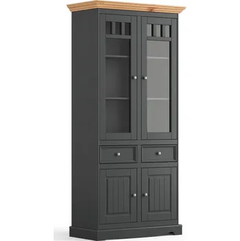 Knihovna KATMANDU Vitrína velká 2D Belluno Elegante,grafit-přírodní borovice, masiv, rozměr 190x90x45cm