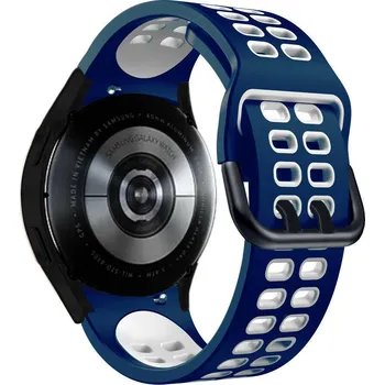 Příslušenství k chytrým hodinkám eses Silikonový dvojřadý dírkovaný řemínek pro Samsung Galaxy Watch 4, 5, 6, 7 - Tmavě modro bílý, 20 mm