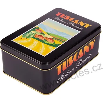 Dóza na potraviny TUSCANY černá plechová dóza na sušenky 7311 domky u pole