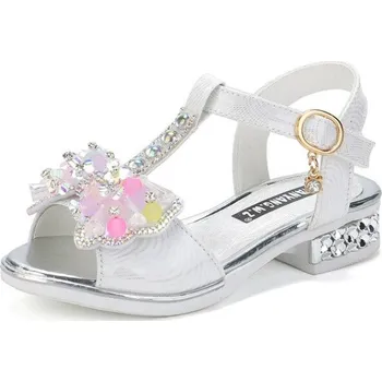Dětská sportovní obuv Čína Dívčí kamínkové sandálky s podpatkem Barva: Bílá, Velikost: 35