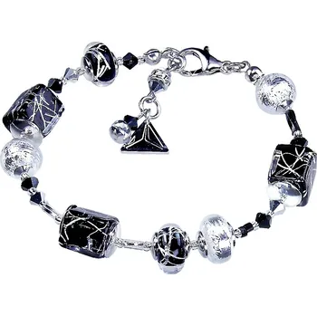 Náramek Lampglas Náramek Black Crystal s ryzím stříbrem v perlách Lampglas