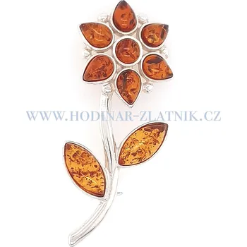 Souprava šperků Brož ze stříbra s Jantarem ve tvaru květiny MKST8042022522935