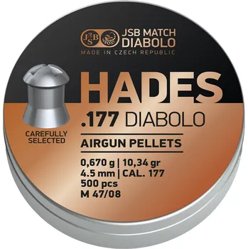 Sportovní střelba JSB | HADES .177 - Hmotnost 0,670g / 10,34gr, Průměr 4,500 mm, Balení obsahuje 500 kusů diabolek