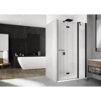 Sprchové dveře SOLF13 - dvoudílné skládací dveře levé s pevnou stěnou v rovině 120 cm, profil černý SOLF13G12006